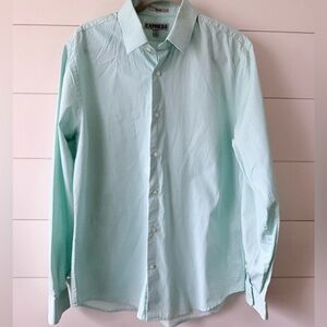 Express Fitted Mint Green Micro Dot Button Down Shirt Mens Large 16-16.5